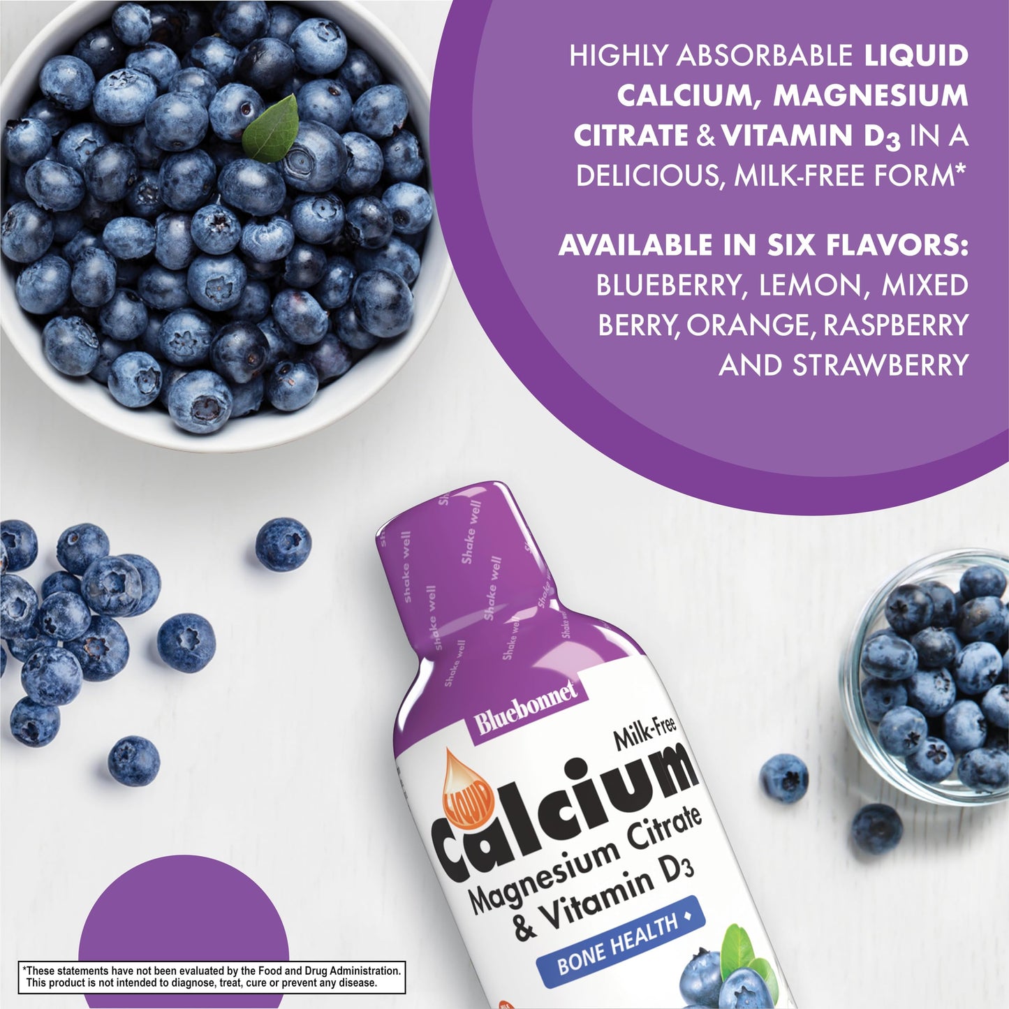 Bluebonnet Nutrition Liquid Calcium Citrate, Magnesium, Vitamin D3, Bone Health, Gluten Free, Soy Free, Milk Free, Kosher, 16 fl oz, 32 Servings, Mixed Berry Flavor