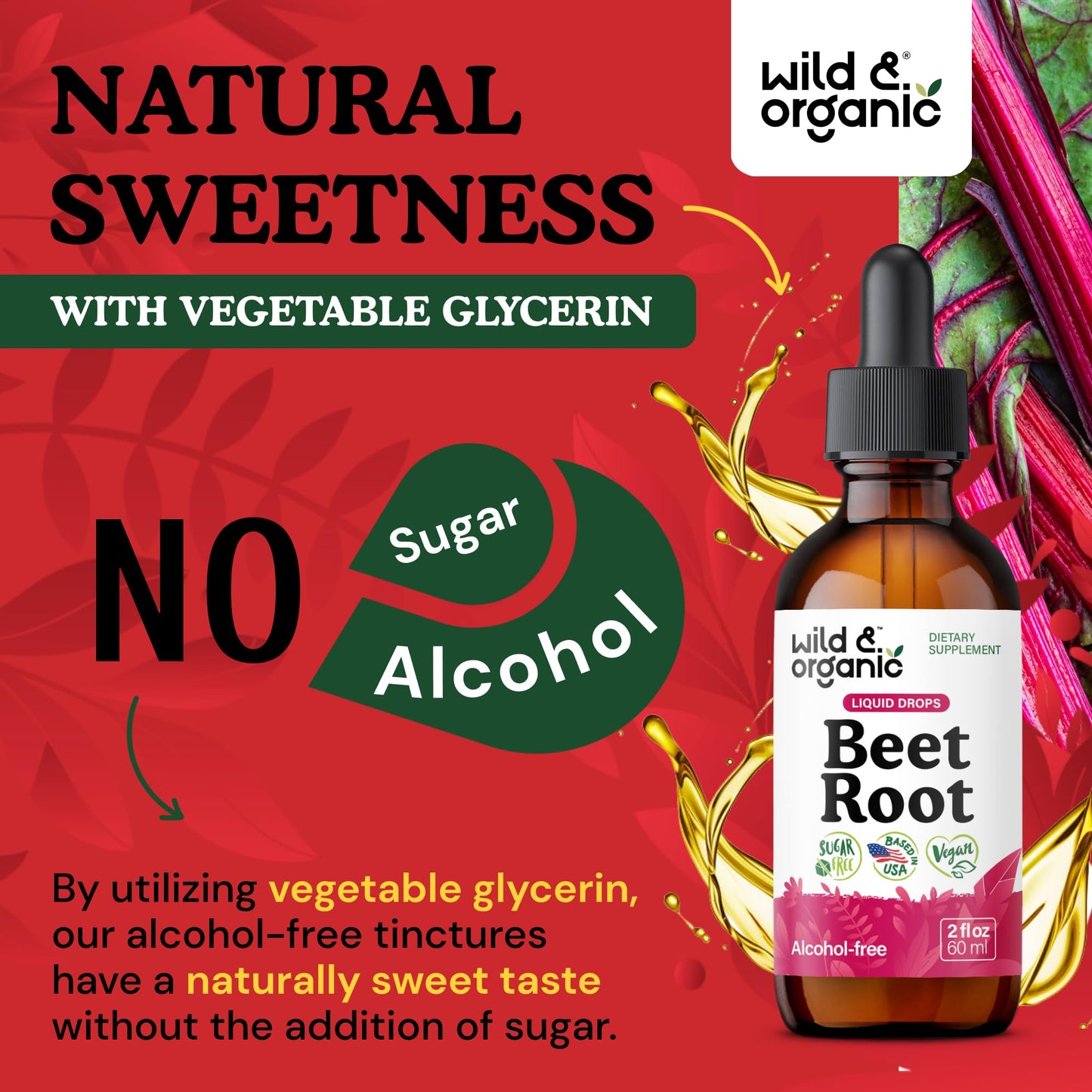Wild & Organic Beet Root Extract Drops - Energy Support - Liquid Red Beets Supplements - 400 mg per Serving - Mix with Powder - Vegan, Sugar & Alcohol - 4 fl oz