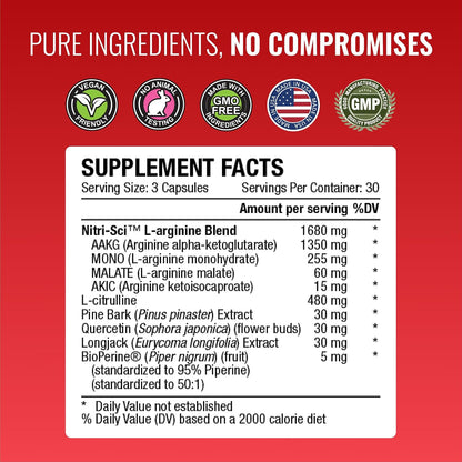 Approved Science Nitric Oxide MD - Muscle Development, Lean Body Mass, Improve Oxygen Supply, Boost Energy - 90 Capsules - 1 Bottle
