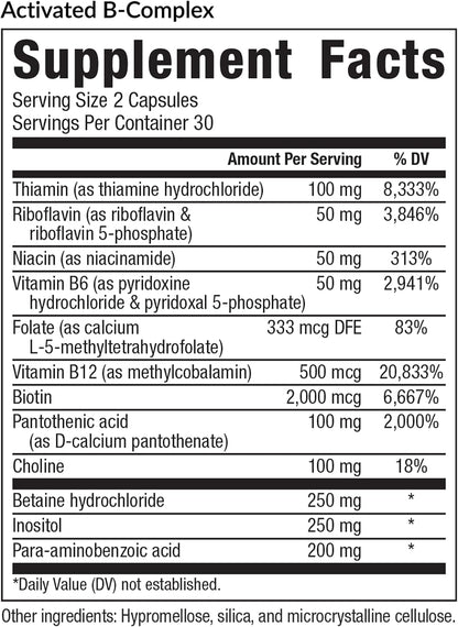 Equilife Activated B Complex Methylated Vitamin B Supplement, 60 Capsules | Biotin | Inositol | B12 & B6 | Supports Heart Health, Energy, Nervous System Function & Mood | Gluten Free | Vegan | Non-GMO