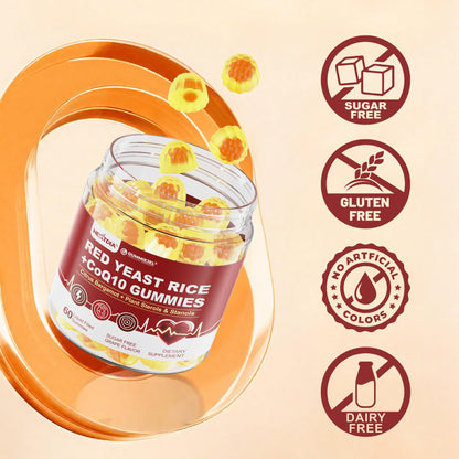 Red Yeast Rice Gummies 2400MG with CoQ10, Suagr Free Balanced Chṏlesterṏl Supplements Plus Citrus Bergamot, Plant Sterols & Stanols Supports Vḁsculḁr Health, Energy, Immunity for Age 50+,Vegan,60 Cts