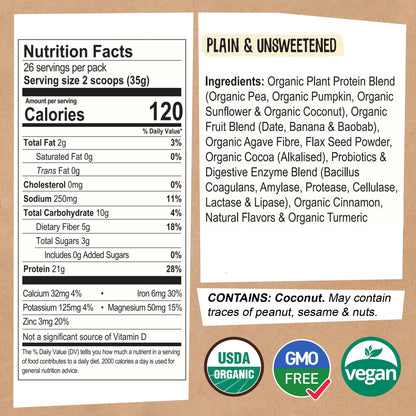 EarthChimp Organic Vegan Protein Powder - with Probiotics - Non GMO, Dairy Free