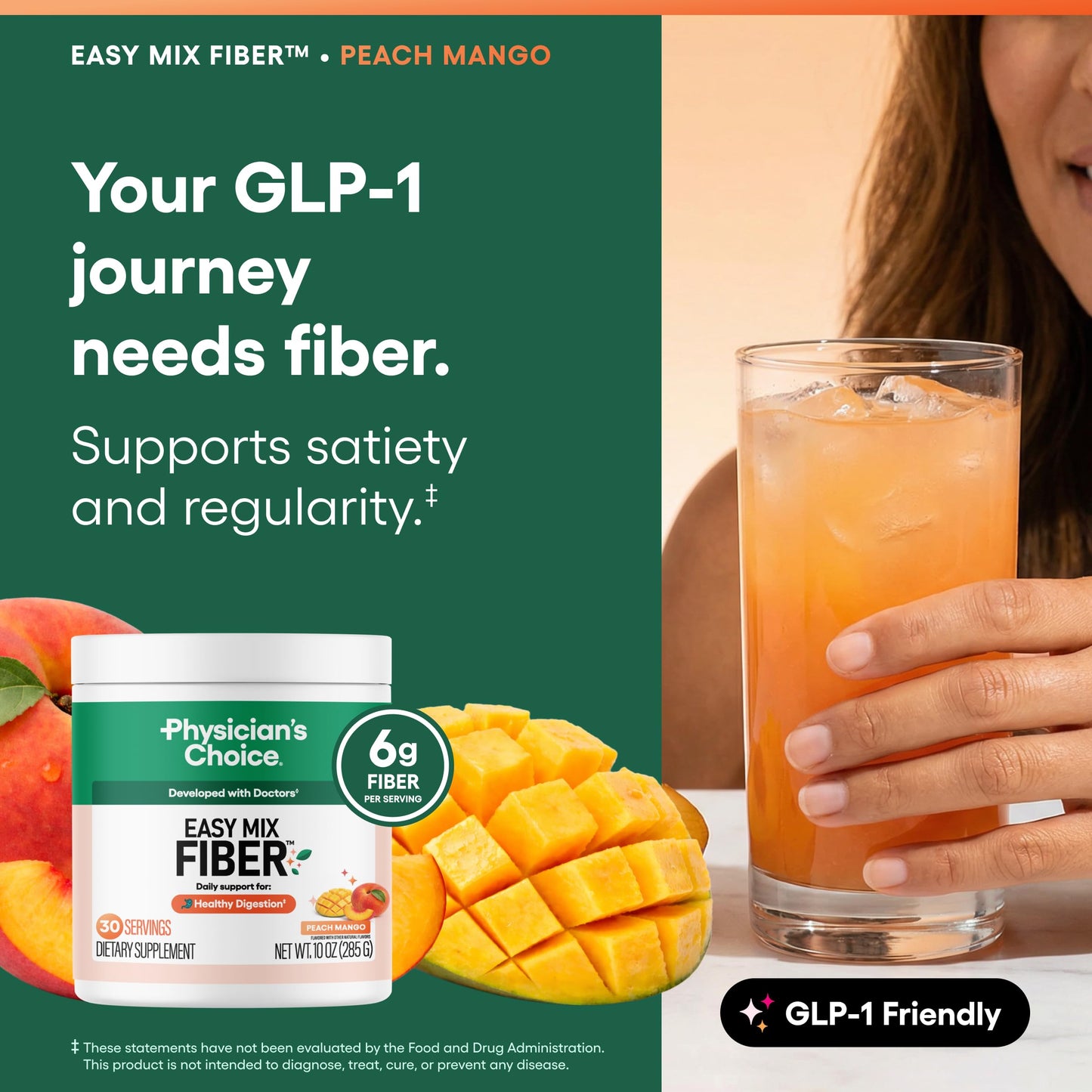 Physician's CHOICE Easy Mix Fiber for GLP-1 Support - No Grit & Sugar Free - Daily Prebiotic Soluble Fiber Powder Supplement - Digestive Health & Regularity - for Women and Men - Unflavored - 7.1oz