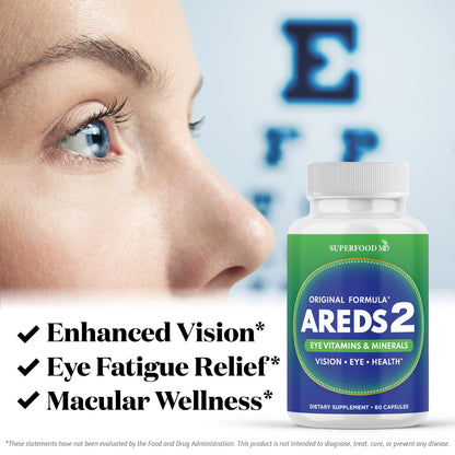 AREDS 2 Eye Vitamin & Mineral Supplement, Contains Lutein, Vitamin C, Zeaxanthin, Zinc & Vitamin E, with Added Copper - 60 Count