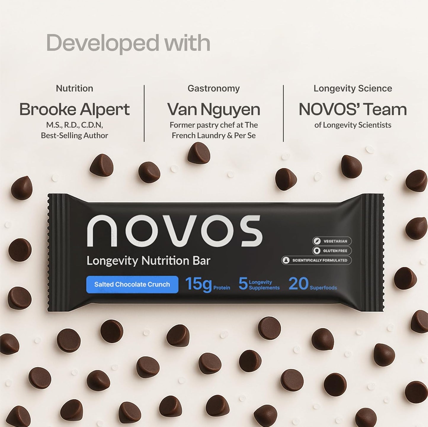 NOVOS Core Orange + Vital Chews + Boost NMN + Protein Bar (Salted Chocolate Crunch) – Complete Longevity Bundle | Drink Mix, Chews, Capsules & Bar for Cellular Energy, Organ Health & Nutrient-Dense Sn