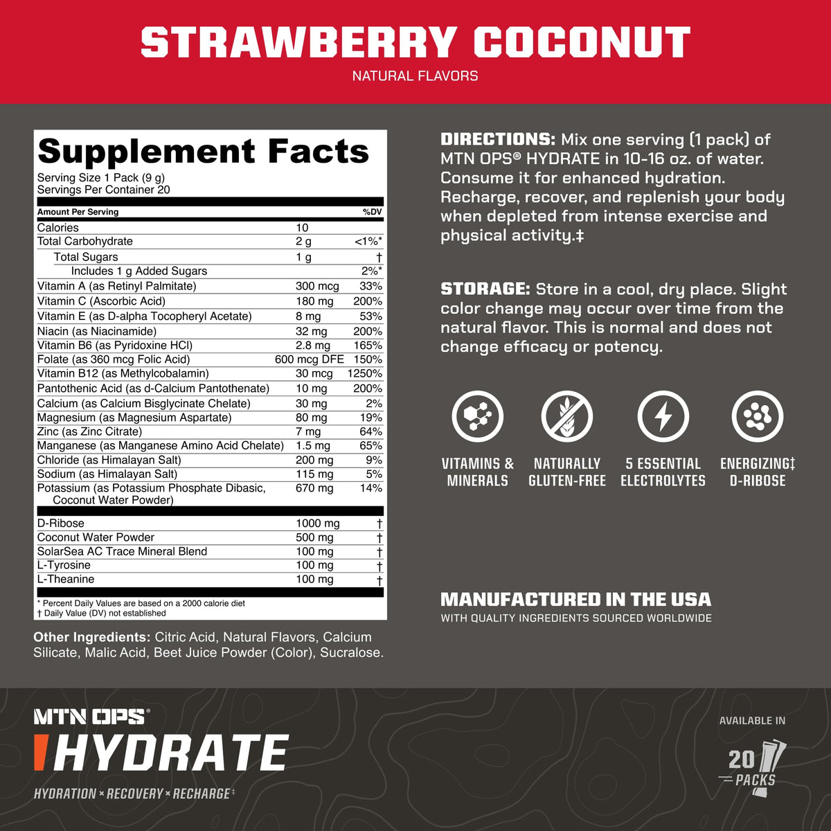MTN OPS Hydrate Sugar Free Electrolyte Packets, Mango Peach