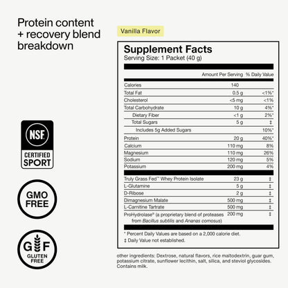 Momentous Recovery Grass-Fed Whey Protein Powder - 20 g Post-Workout Whey Isolate Protein - NSF Certified for Sport - Gluten-Free - 15 Servings - Chocolate - Package May Vary