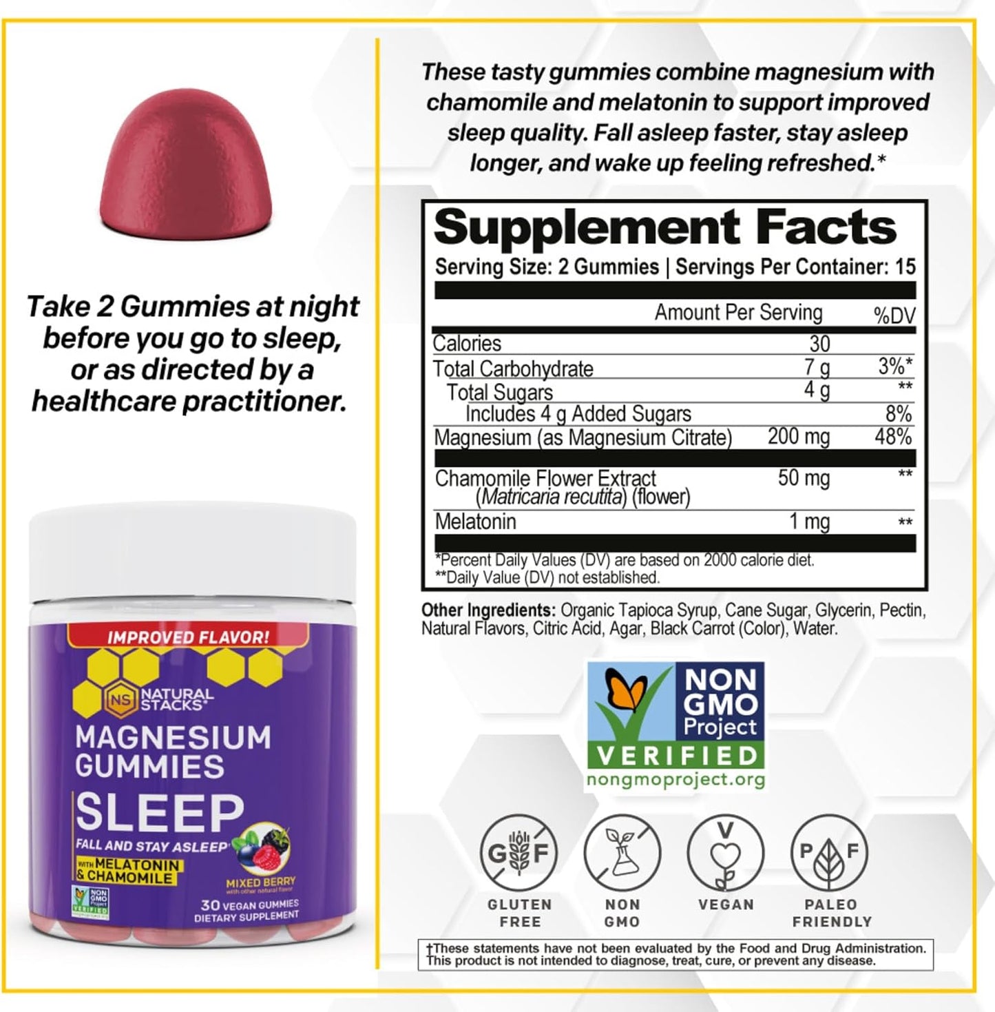 NATURAL STACKS Mood Bites + Sleep Magnesium Gummies Bundle - Mood & Sleep Support* - 60 Chewables