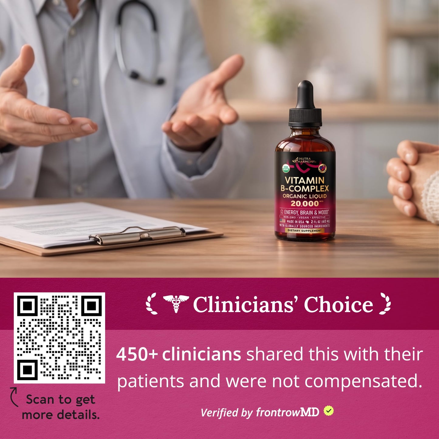 USDA Organic Vitamin B-Complex B5 Pantothenic Acid | B12 Methylcobalamin | B1 Thiamine | B6 Pyridoxine | B7 Biotin | B9 Folic | B3 Niacinamide - B Complex Liquid Drops, Natural Berry Flavor, 2fl oz