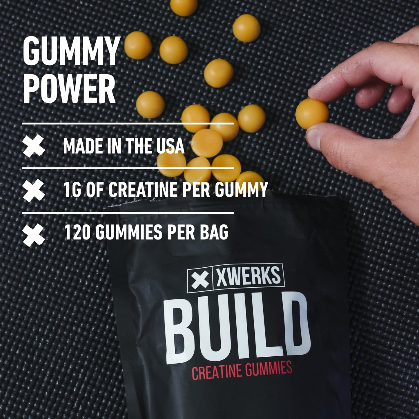 Xwerks Build Creatine Gummies for Men and Women, 120 Count, 100% Pure Creatine Monohydrate, Watermelon Flavored Muscle Building Gummies 4g Per Serving, Pre Workout Anti Melting, 5000mg Total Creatine