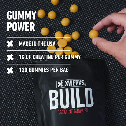 Xwerks Build Creatine Gummies for Men and Women, 120 Count, 100% Pure Creatine Monohydrate, Watermelon Flavored Muscle Building Gummies 4g Per Serving, Pre Workout Anti Melting, 5000mg Total Creatine