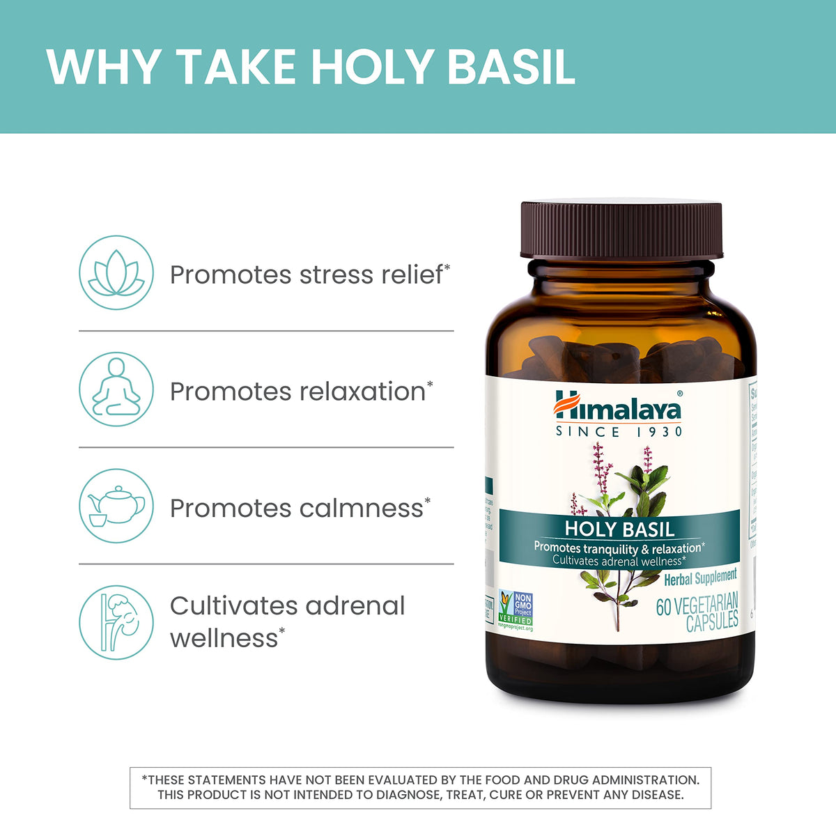 Himalaya Holy Basil Supplement, Reduce Cortisol, 720mg, 60 Capsules