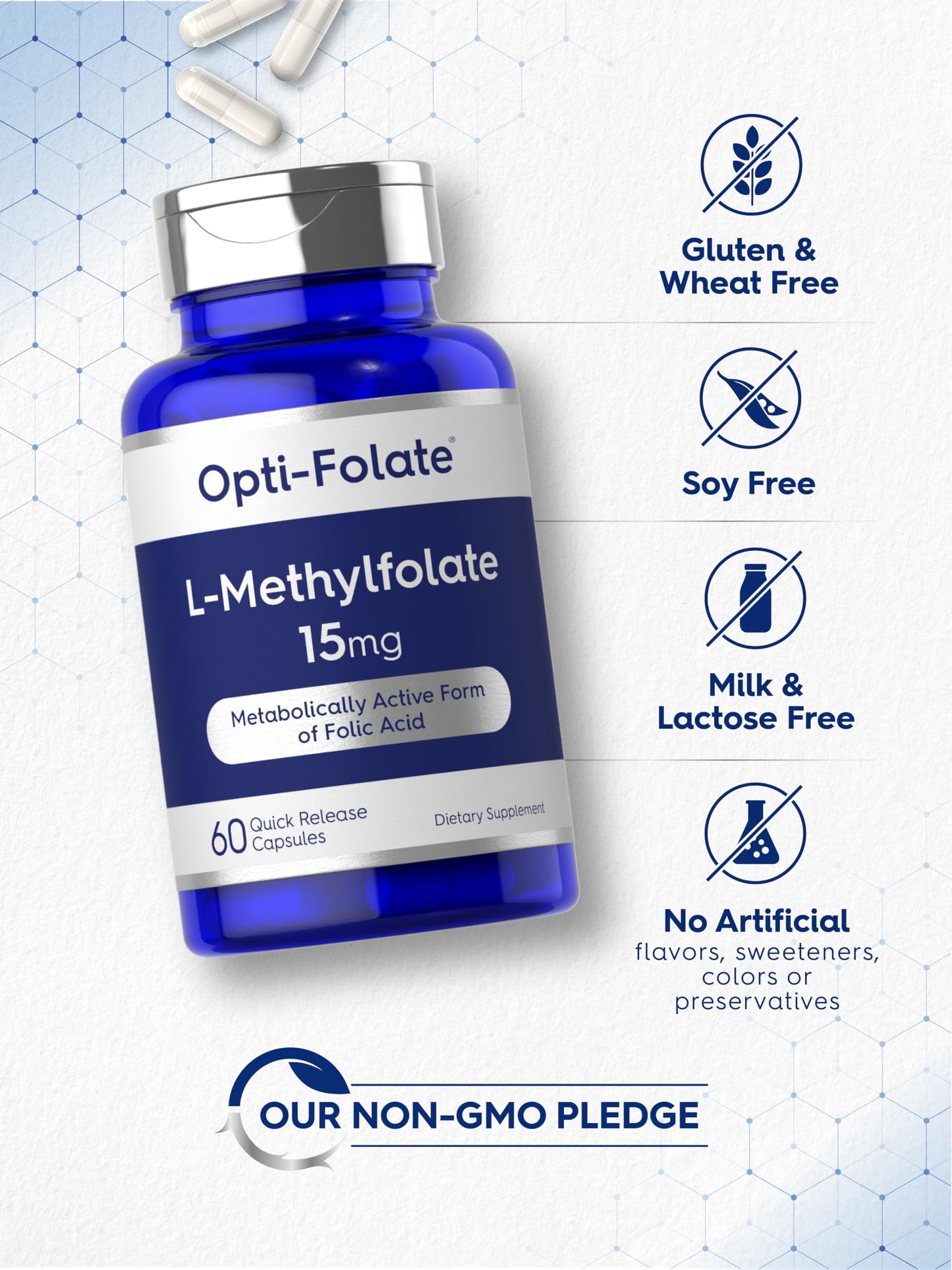 Carlyle L Methylfolate 15mg | 120 Capsules | Value Size | Max Potency | Optimized and Activated | Non-GMO, Gluten Free Supplement | Methyl Folate, 5-MTHF | by Opti-Folate