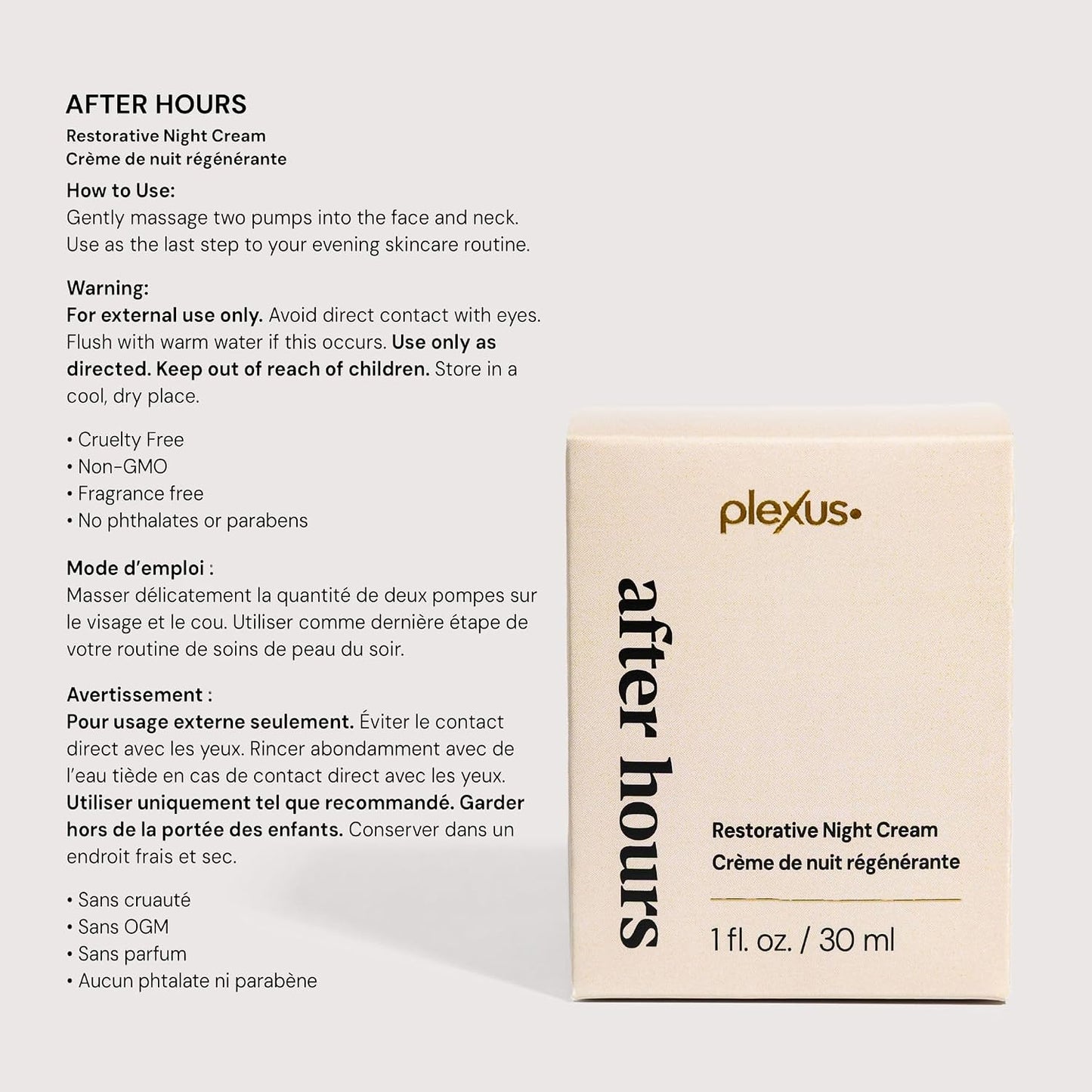 Plexus After Hours™ Restorative Night Cream | 1 Fl. Oz./30 ml | Nourishing, Supports Skin Hydration & Elasticity | Moisture Barrier Protection, & Smooths Fine Lines