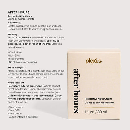 Plexus After Hours™ Restorative Night Cream | 1 Fl. Oz./30 ml | Nourishing, Supports Skin Hydration & Elasticity | Moisture Barrier Protection, & Smooths Fine Lines