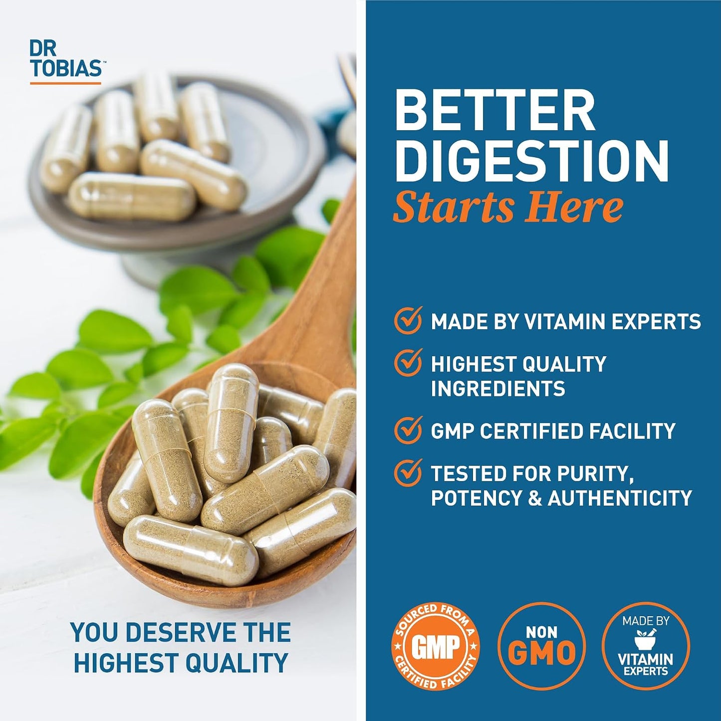 Dr. Tobias Digestive Enzymes 18-Enzyme Blend 60 Caps | Digestive Support | Take at Meal-Time | Enzymes for Digestion | Amylase + Lipase + Lactase | Digest Proteins, Fats, Carbs & Dairy | 30 Servings
