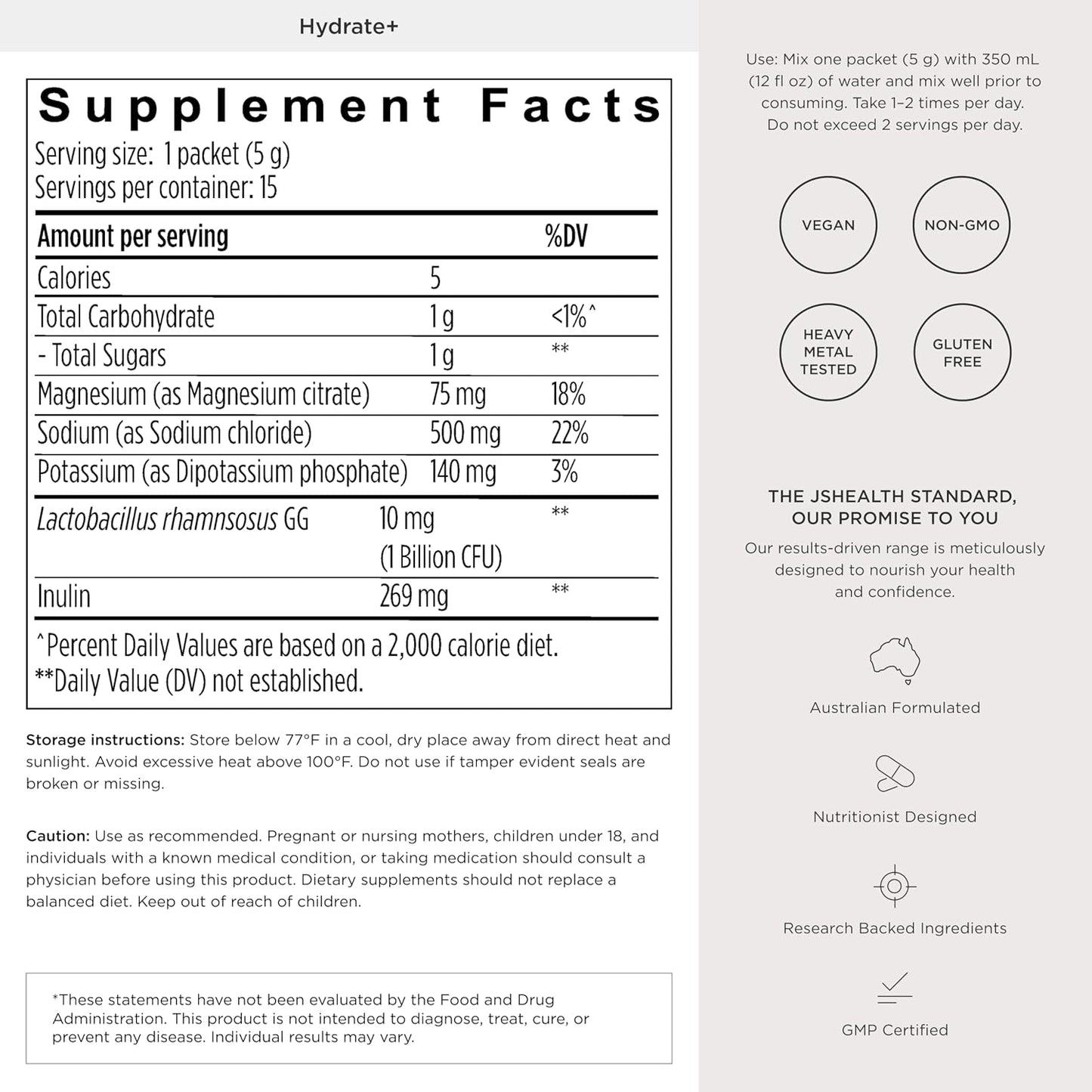 JSHealth Vitamins Hydrate+ Electrolyte Powder Packets for Women with Probiotics – Nutritionist Formulated by Jessica Sepel – Hydration Drink Mix – Pink Grapefruit, 15 Sticks