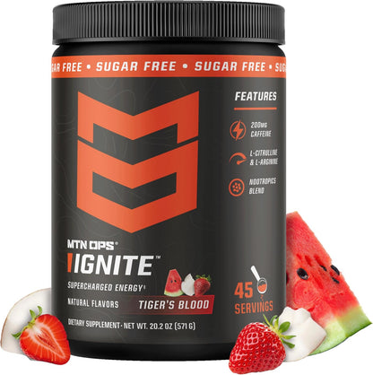 MTN OPS Ignite Energy Powder, Zero Sugar, Tiger's Blood