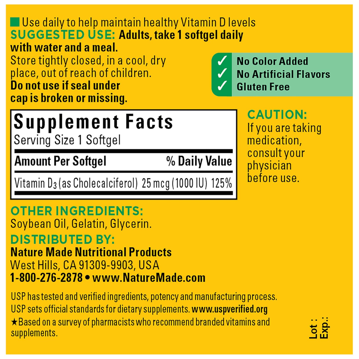 Nature Made Vitamin D3 1000 IU (25 mcg), 300 Vitamin D Softgels | Vitamin D Supplement for Immune, Bone, Teeth and Muscle Health Support, 300 Day Supply