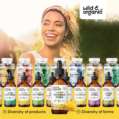 Wild & Organic Rhodiola Rosea Tincture - Rhodiola Rosea Supplement for Mood Support - Relaxing Root Extract Liquid Drops - Vegan, Sugar & Alcohol-Free - 4 fl oz