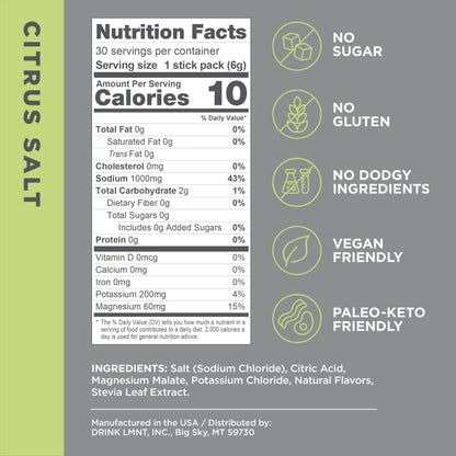LMNT Zero-Sugar Electrolytes - Citrus Salt - Hydration Powder Packets | No Dodgy Ingredie