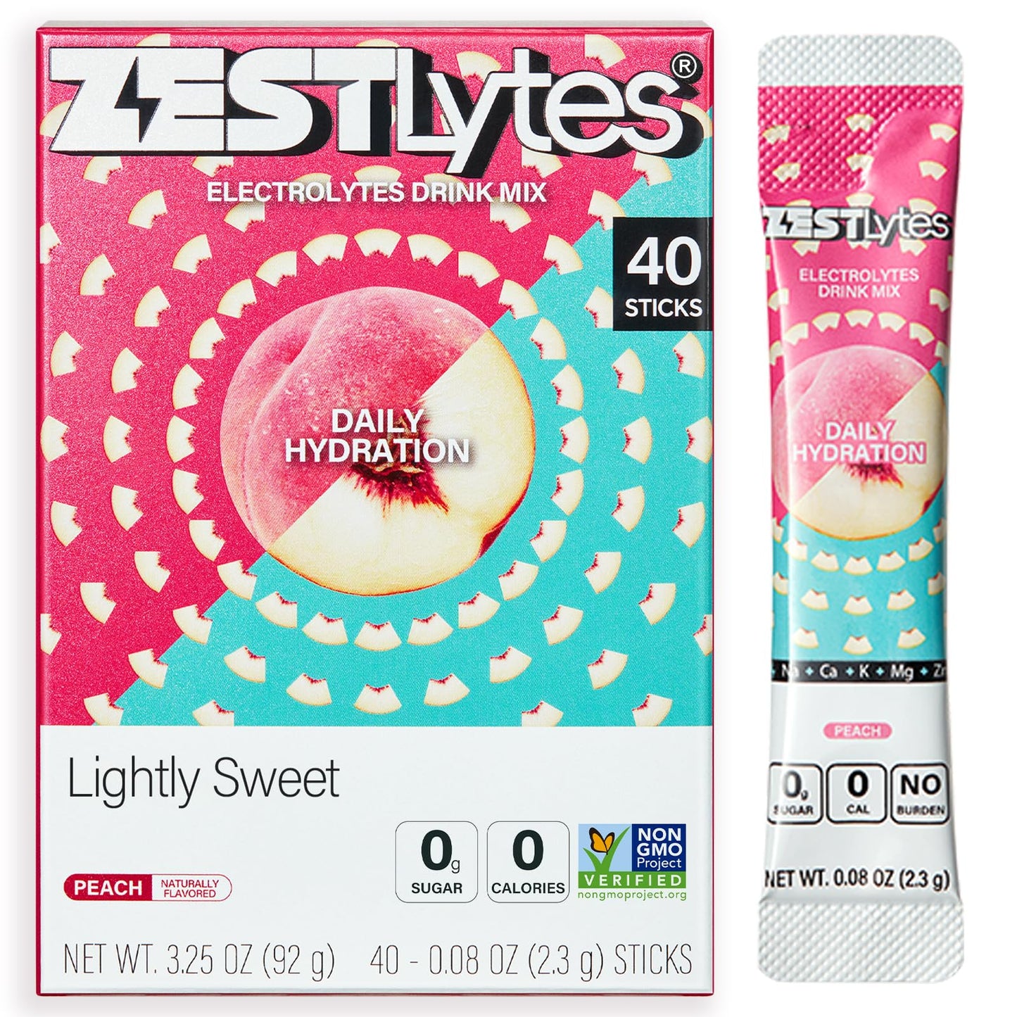 40 Sticks Low Sodium Sugar Free & 0 Calorie Electrolyte Hydration Packets | Lightly Sweet Electrolyte Powder Drink Mix, Liquid Daily IV Flavors Lemon Orange Peach Grapefruit