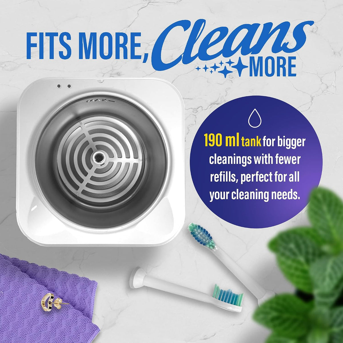 Ultrasonic Retainer Cleaner Machine, 48kHz, Dental Pod with 3 Modes, 200ml