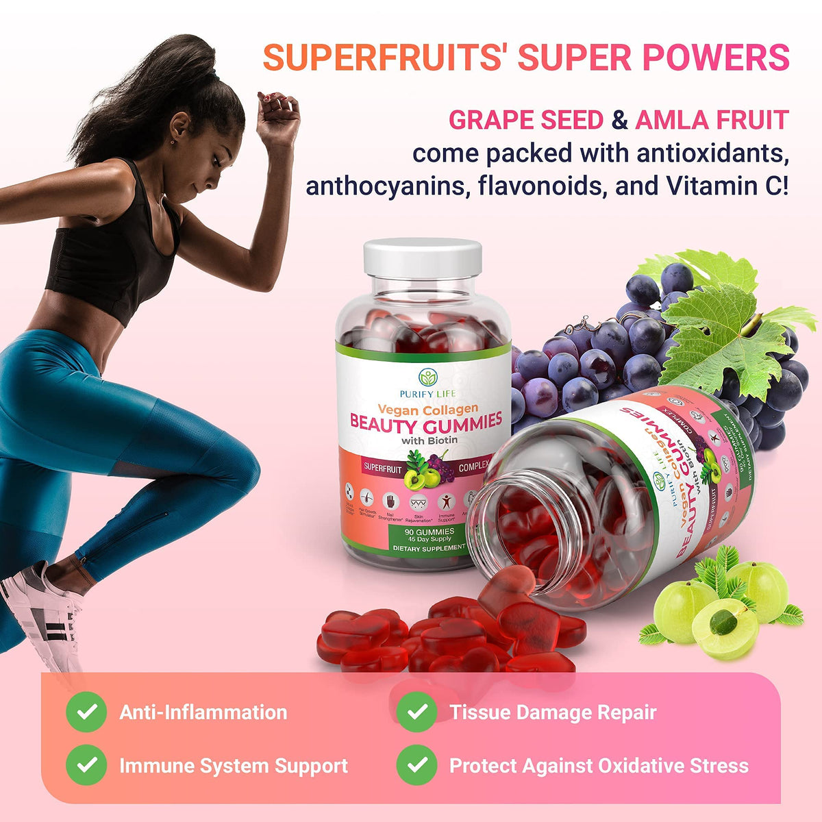 Purify Life Vegan Collagen Gummies with Biotin Vitamins for Hair Skin and Nails Health,