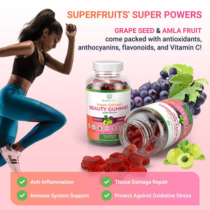 Purify Life Vegan Collagen Gummies with Biotin Vitamins for Hair Skin and Nails Health,