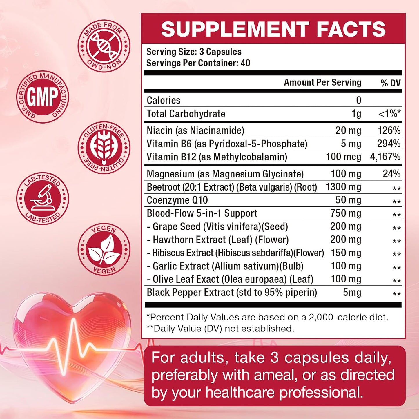 Totaria Beetroot Capsules 2230mg Support Blood Pressure & Heart Health, Nitric Oxide Supplement with Grape Seed, Hawthorn, Garlic & CoQ10, Blood Flow Beet Root Powder | 120 Count