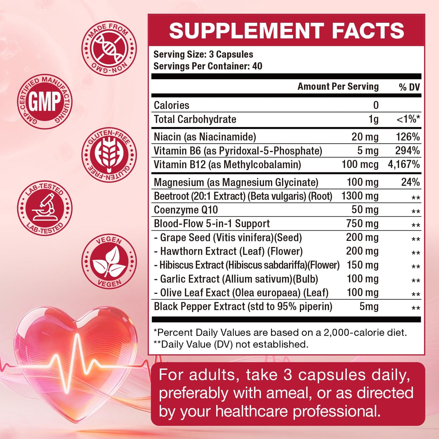 Totaria Beetroot Capsules 2230mg Support Blood Pressure & Heart Health, Nitric Oxide Supplement with Grape Seed, Hawthorn, Garlic & CoQ10, Blood Flow Beet Root Powder | 120 Count