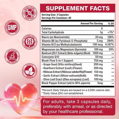 Totaria Beetroot Capsules 2230mg Support Blood Pressure & Heart Health, Nitric Oxide Supplement with Grape Seed, Hawthorn, Garlic & CoQ10, Blood Flow Beet Root Powder | 120 Count
