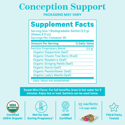 Pink Stork Fertility Tea for Conception and Hormone Balance with Organic Mint, Vitex