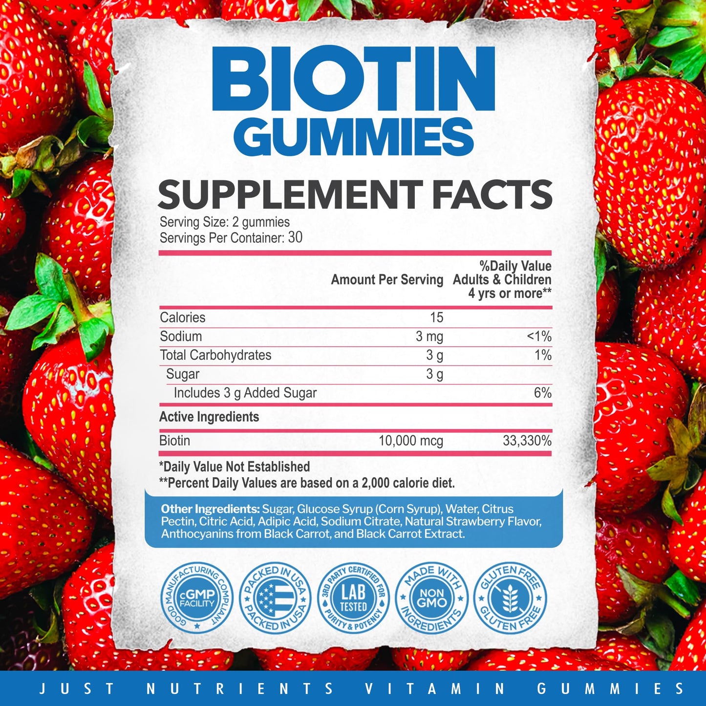 Biotin 10,000mcg Gummies for Hair Growth, Skin & Nails (100 Count) | 2x Maximum Strength Biotin Vitamins for Women & Men - Gluten-Free, Vegan, Great Tasting Strawberry Flavor