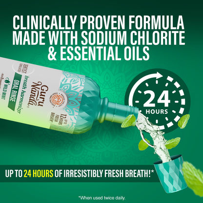 GuruNanda Fresh Breath Mouthwash – 12-Hour Fresh Breath & Helps Fight Bad Breath – ADA Accepted, Alcohol & Fluoride-Free Oral Rinse, Wild Mint - 16 oz, Pack of 2