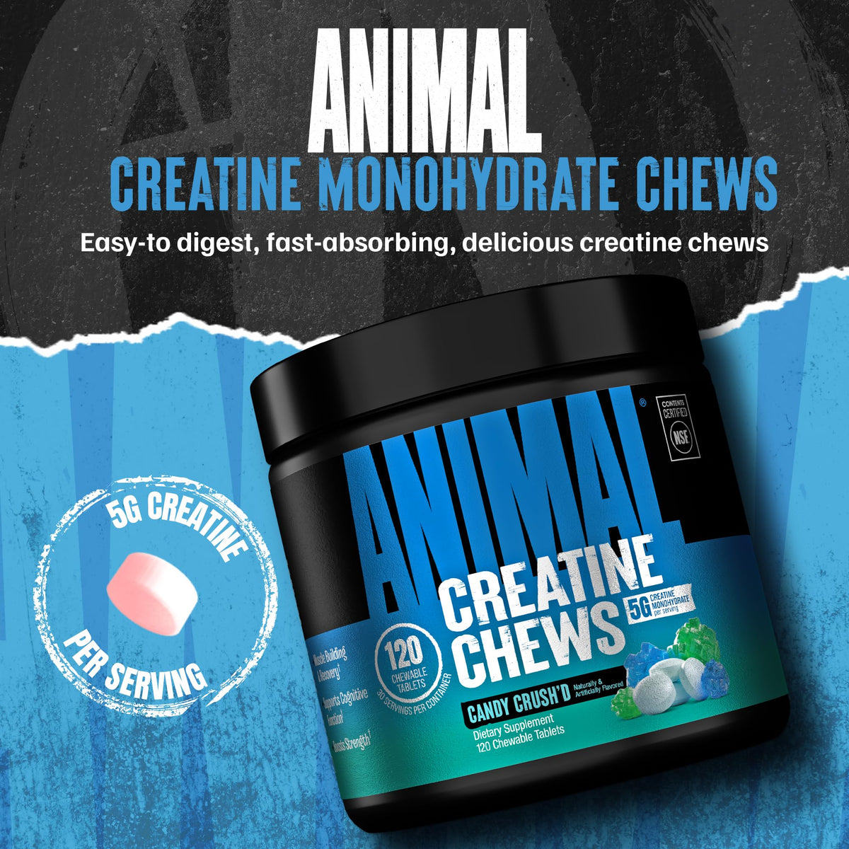 Animal Creatine Monohydrate Chews for Men & Women | Fruit Punch 120 Count