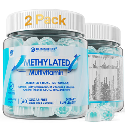 Methylated Multivitamin for Men & Women Gummies + Greens & Mushroom Blend, Methylfolate & B12, TMG, Choline, Daily Vitamin A, C, D3K2, E, B Complex, Coq10, ALA for Overall Wellness, Sugar Free, 60 Cts
