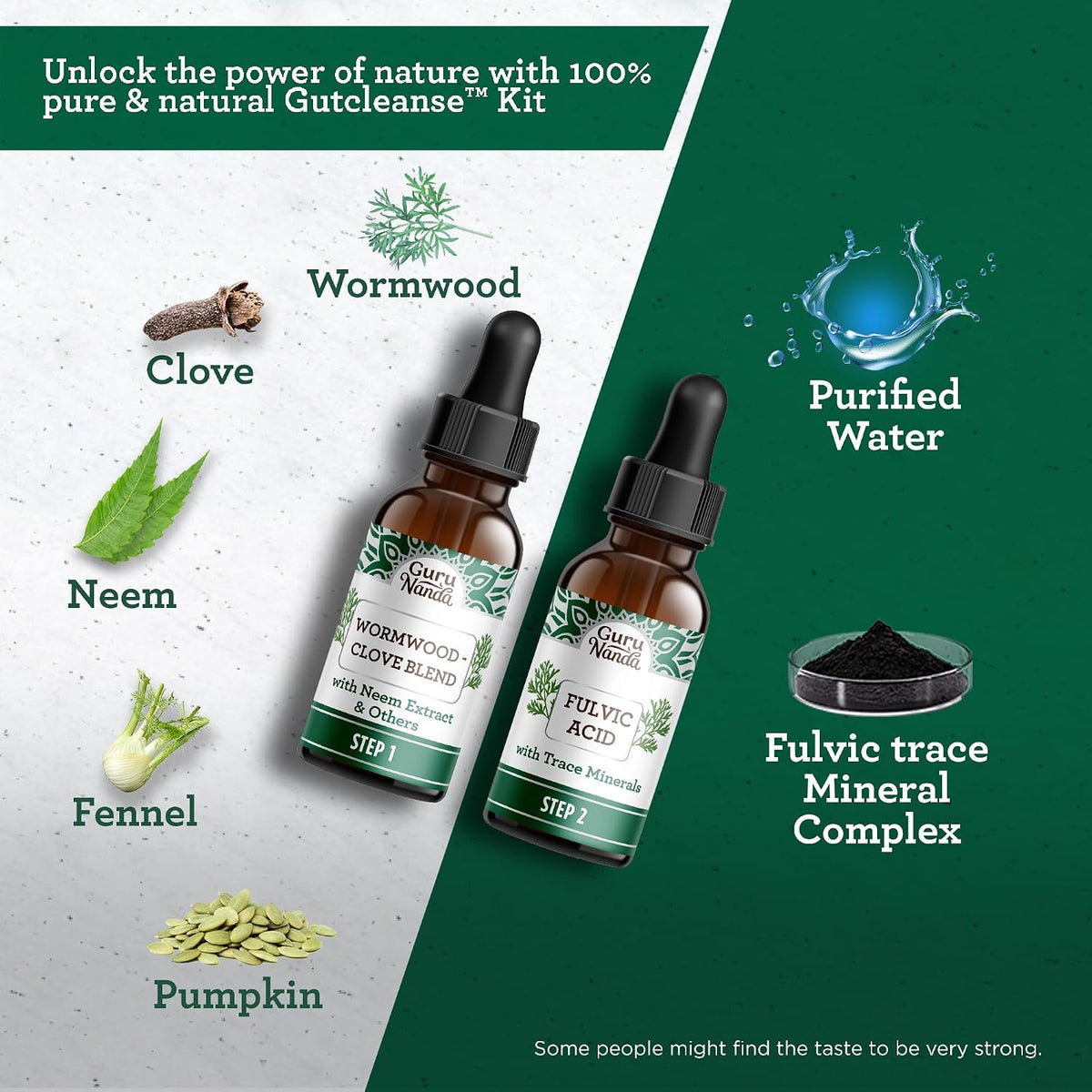 GuruNanda Gutcleanse 2-Step Kit - Dietary Supplement to Help with Digestion - Blend of Fulvic Acid, Wormwood, Clove & Neem Extract, 2x1 FlOz