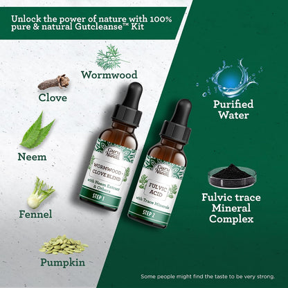 GuruNanda Gutcleanse 2-Step Kit - Dietary Supplement to Help with Digestion - Blend of Fulvic Acid, Wormwood, Clove & Neem Extract, 2x1 FlOz