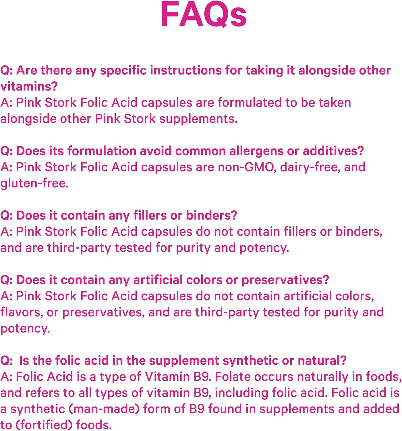 Pink Stork Folic Acid Supplement for Women – 400mcg, 30 Capsules | Daily Vitamin B9, Prenatal & Fertility Support, Supports Red Blood Cell Formation & Energy, Vegetarian