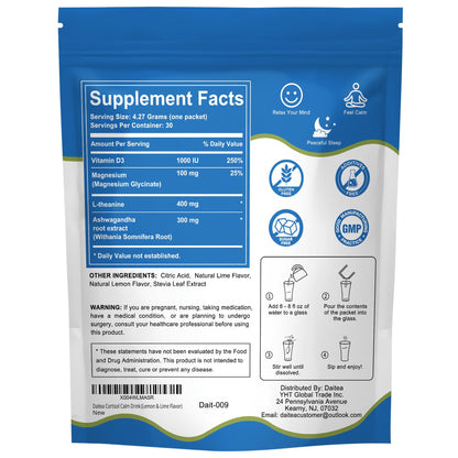 Cortisol Calm Drink Mix with Magnesium Glycinate Powder, L-Theanine, Vitamins, and Ashwagandha for Relaxation & Focus | Adaptogen Drink & Cortisol Support | 30 Packets (Raspberry & Lemon Flavor)