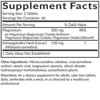 Futurebiotics Magnesium Glycinate + Ashwagandha, 60 Tablets | 2-in-1 Stress & Mood Support, High Absorption, Gentle On The Stomach, Non-GMO, Gluten Free, Soy Free
