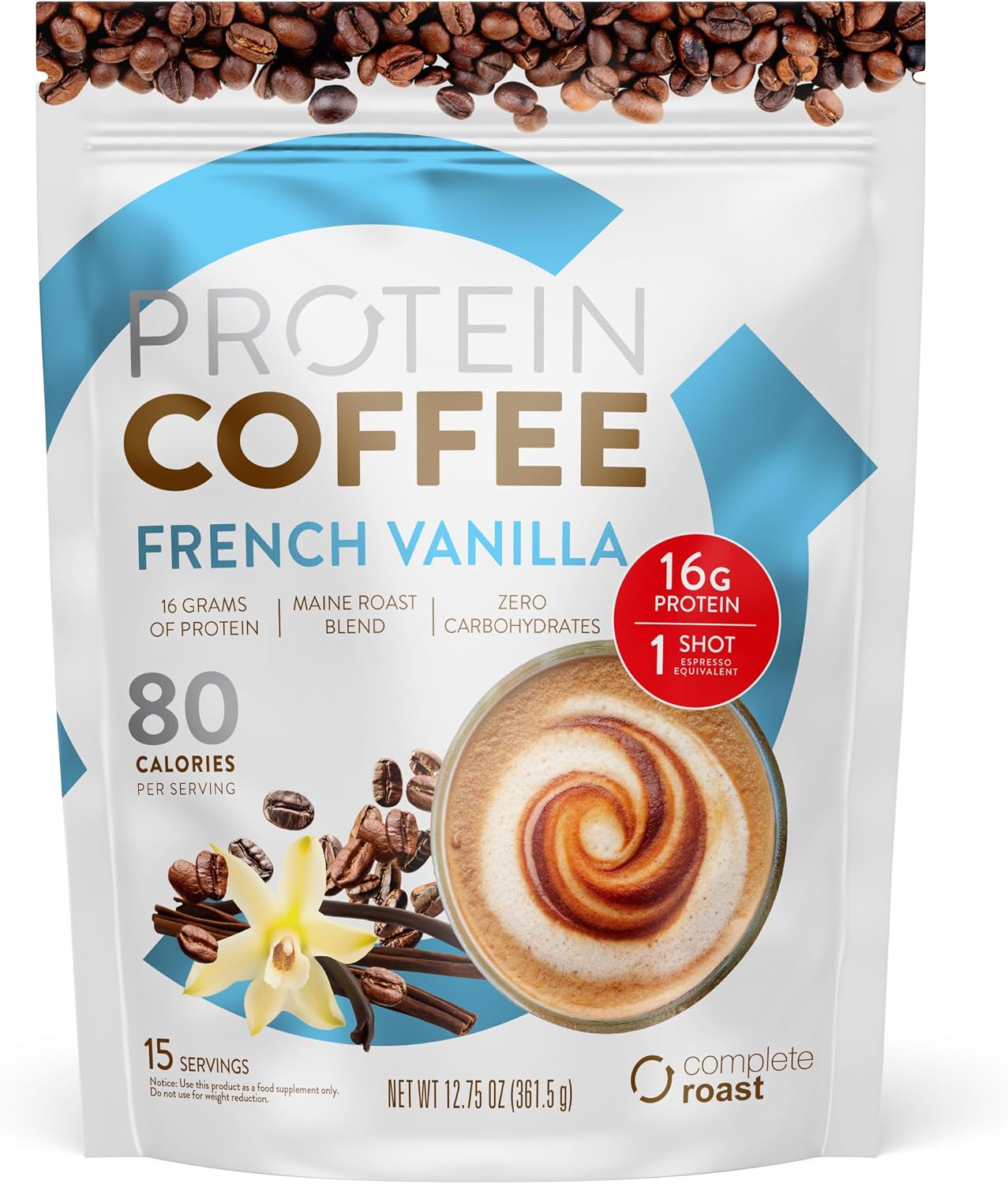 Complete Roast Coffee Protein, 16g Protein, 0 Carbs, 15 Servings, French Vanilla