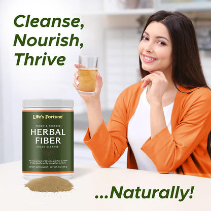 Life’s Fortune Herbal Fiber Colon Cleanse Powder – Natural Digestive Detox & Gut Cleanse, 36 Herb Blend with Apple Fiber and Psyllium Husk for Digestive Health & Regularity, 1 lb