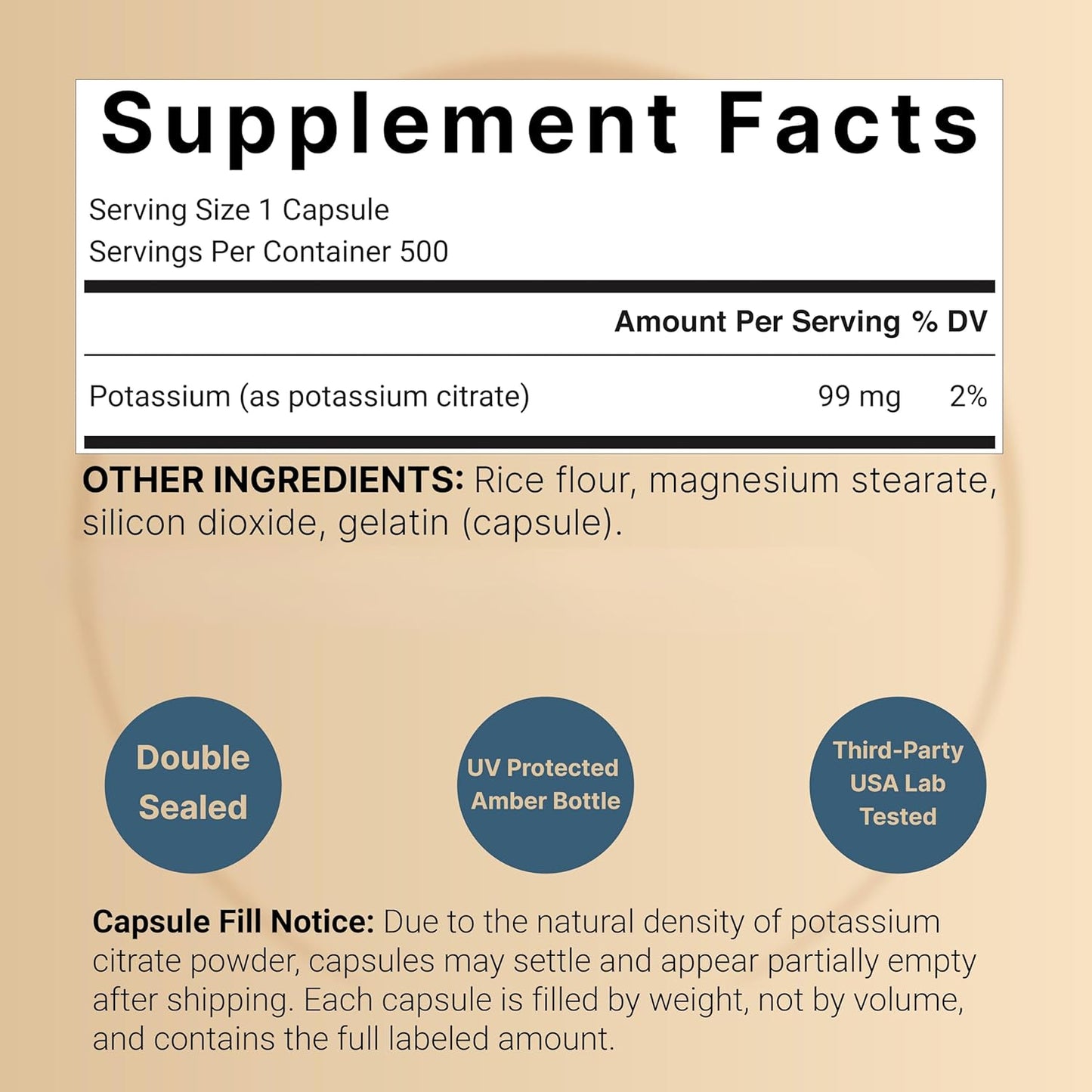 NatureBell Potassium Citrate 99mg, 500 Capsules - Chelated Mineral Supplements - Non-GMO, Gluten Free