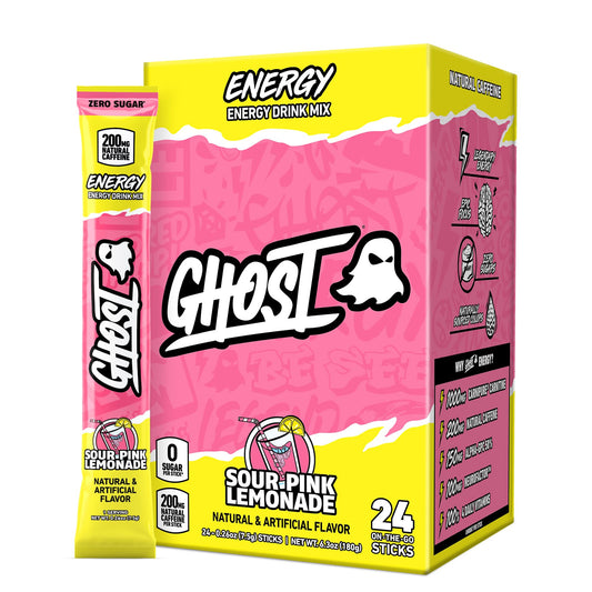 GHOST Sugar-Free Energy Drink Packets, Welch's Grape - 200mg of Natural Caffeine, Daily Vitamins & More, No Artificial Colors - Pre-Workout Energy Drink Mix - 24 On The Go Sticks