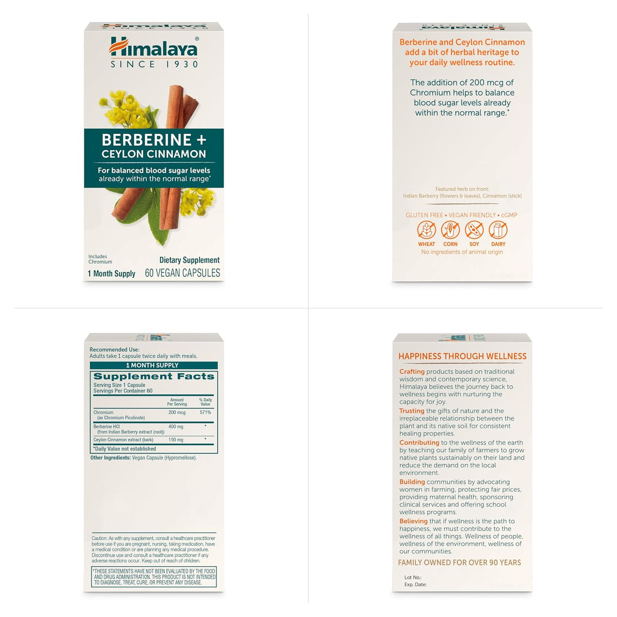 Himalaya Berberine with Ceylon Cinnamon+Chromium Picolinate,60 Caps