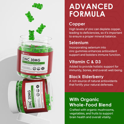 Zinc Gummies + Copper, Selenium, Vitamin C & D3, Fermented Zinc Supplements for Women & Men with Elderberry, Daily Immune Gummies, Powerful Antioxidant, Superior Absorption, Vegan, Sugar Free, 2 Pack