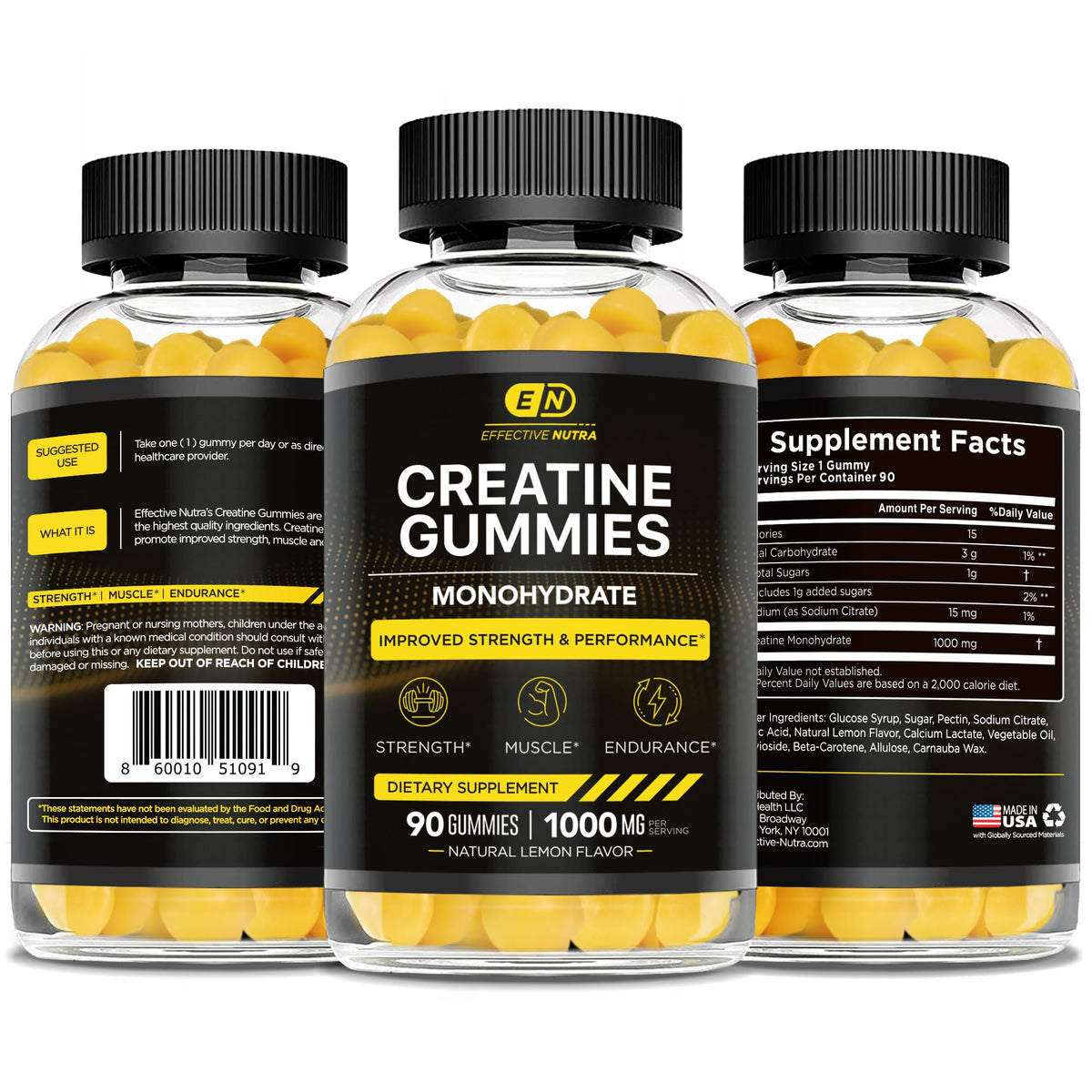 EFFECTIVE NUTRA Creatine Gummies for Men & Women - Creatine Monohydrate