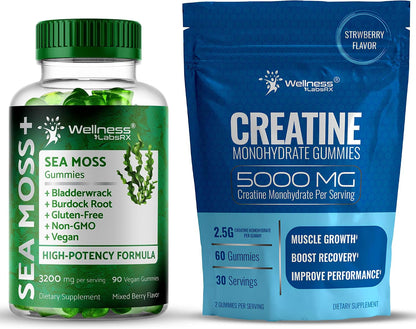 WELLNESS LABSRX Creatine Gummies 5000mg - Sea Moss Gummies 3200mg | Bundle